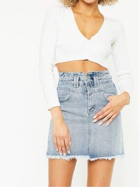 KanCan Hallie High-Rise Light Blue Fade Denim Mini Skirt | S
